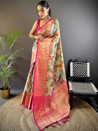 Kalamkari Printed Tissue Saree
