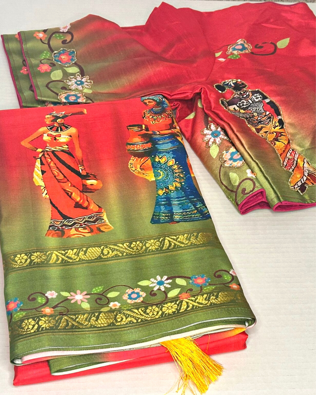 Pichwai Gadwal Pattu Kalmkari Digital Print Designer Saree