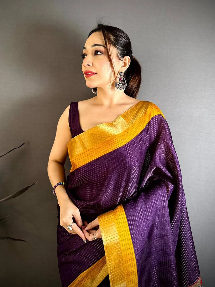 Tussar Zari Chex Kalamkari Saree