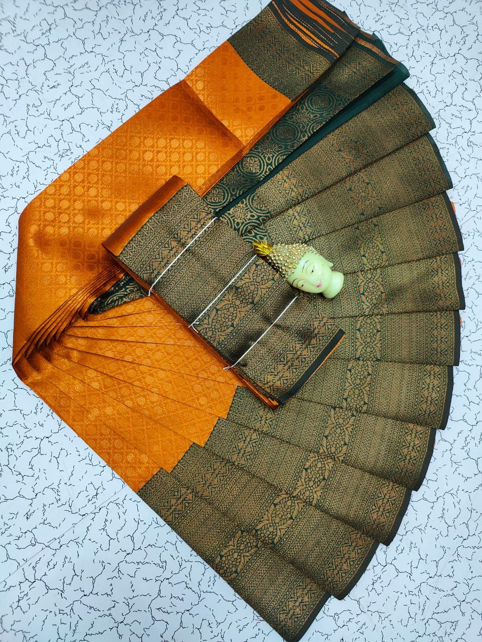 Golden yellow with Green Kuber Elite bridal rapier fancy silk saree