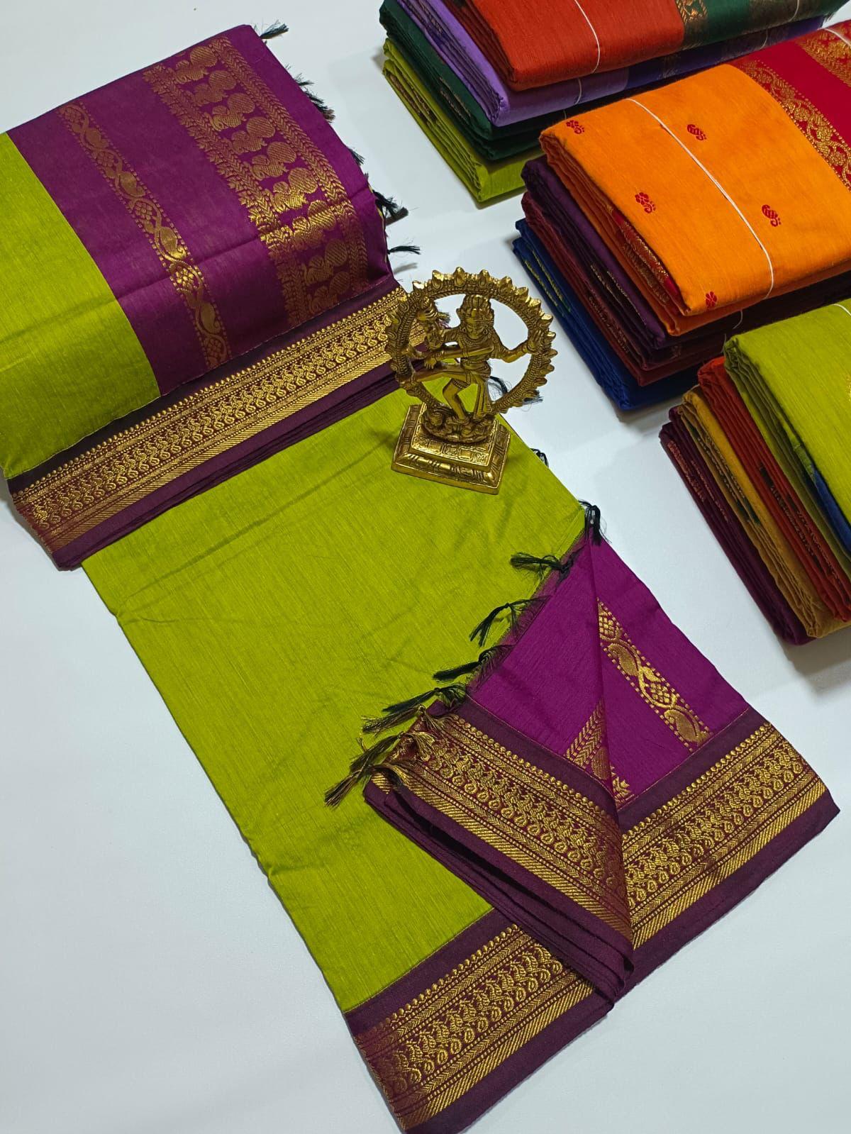 Green with purple - Premium Quality Kalyani cotton saree/Lata Gadwal Paithani