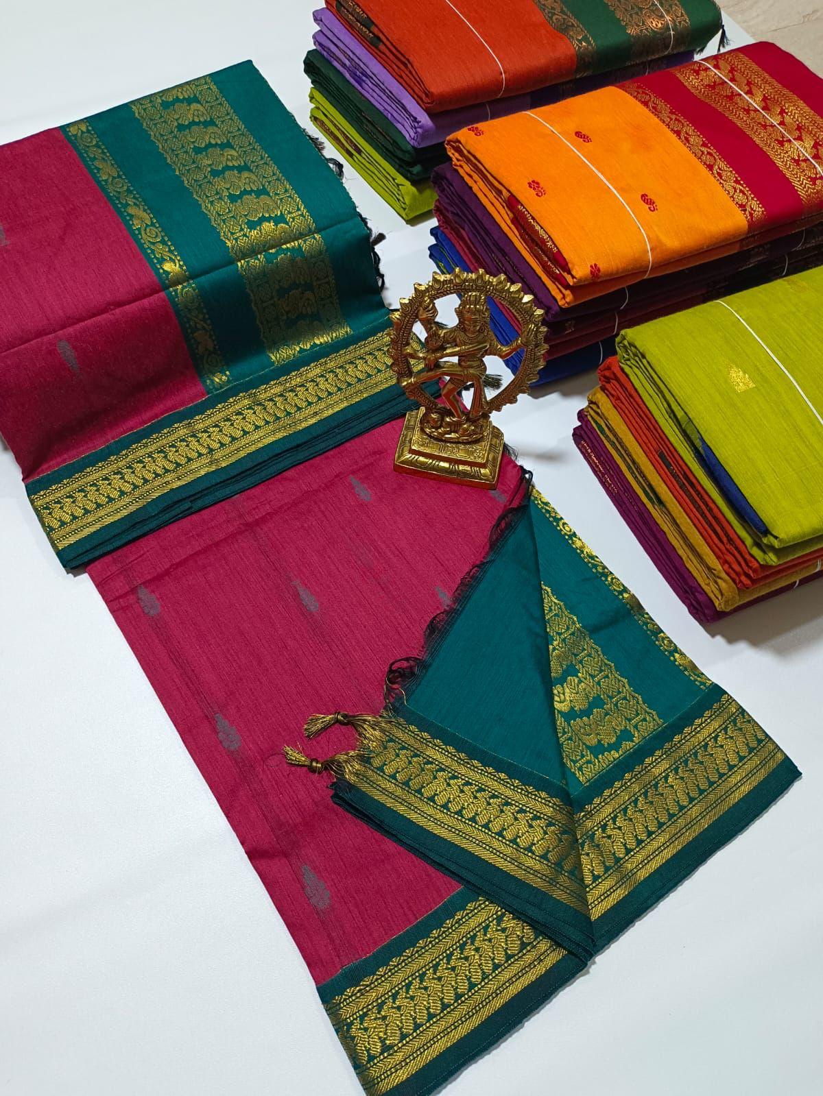 Magenta pink with green - Premium Quality Kalyani cotton saree/Lata Gadwal Paithani