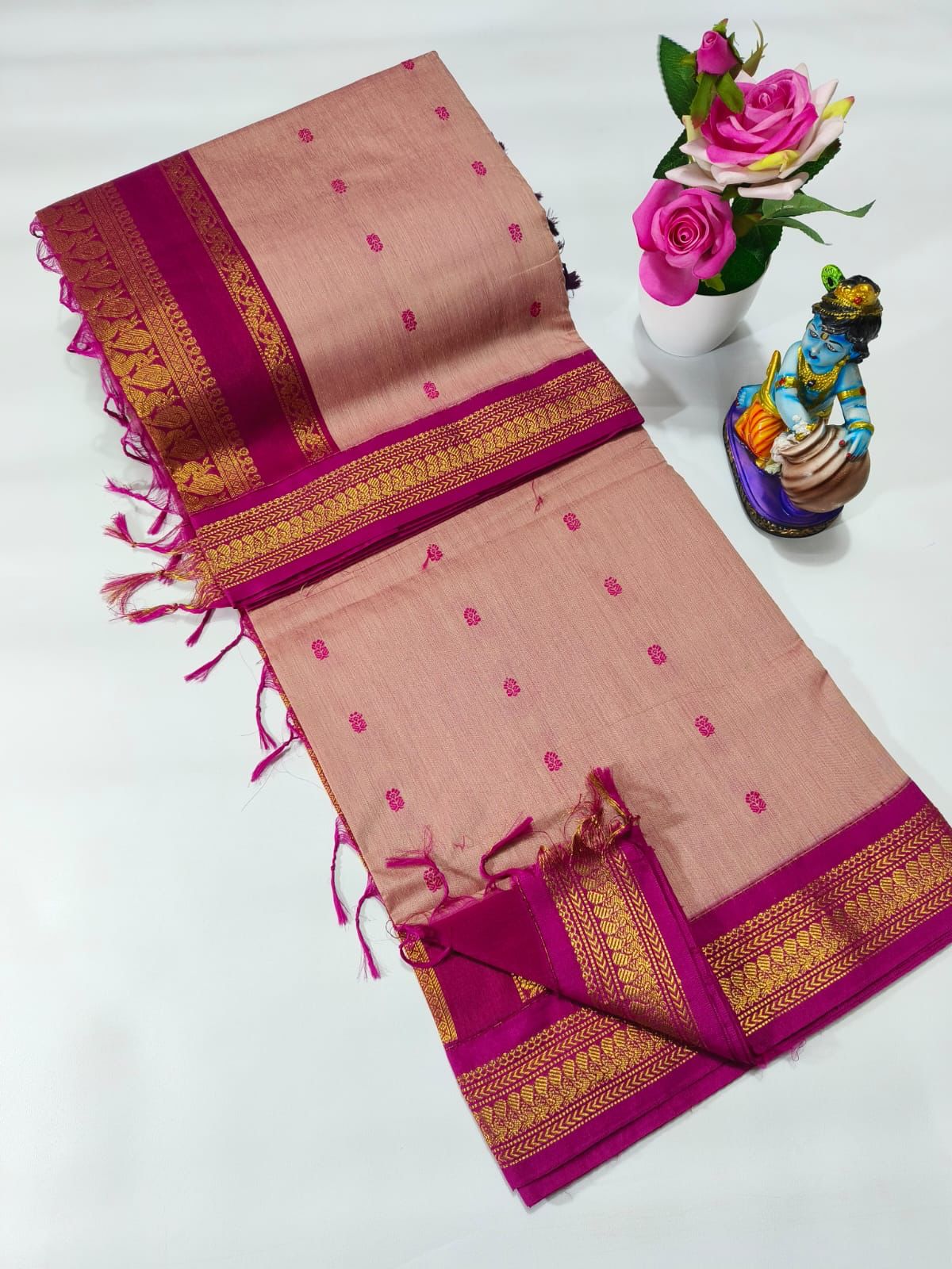 Pink & pink butta Premium Quality Kalyani cotton saree/Lata Gadwal Paithani