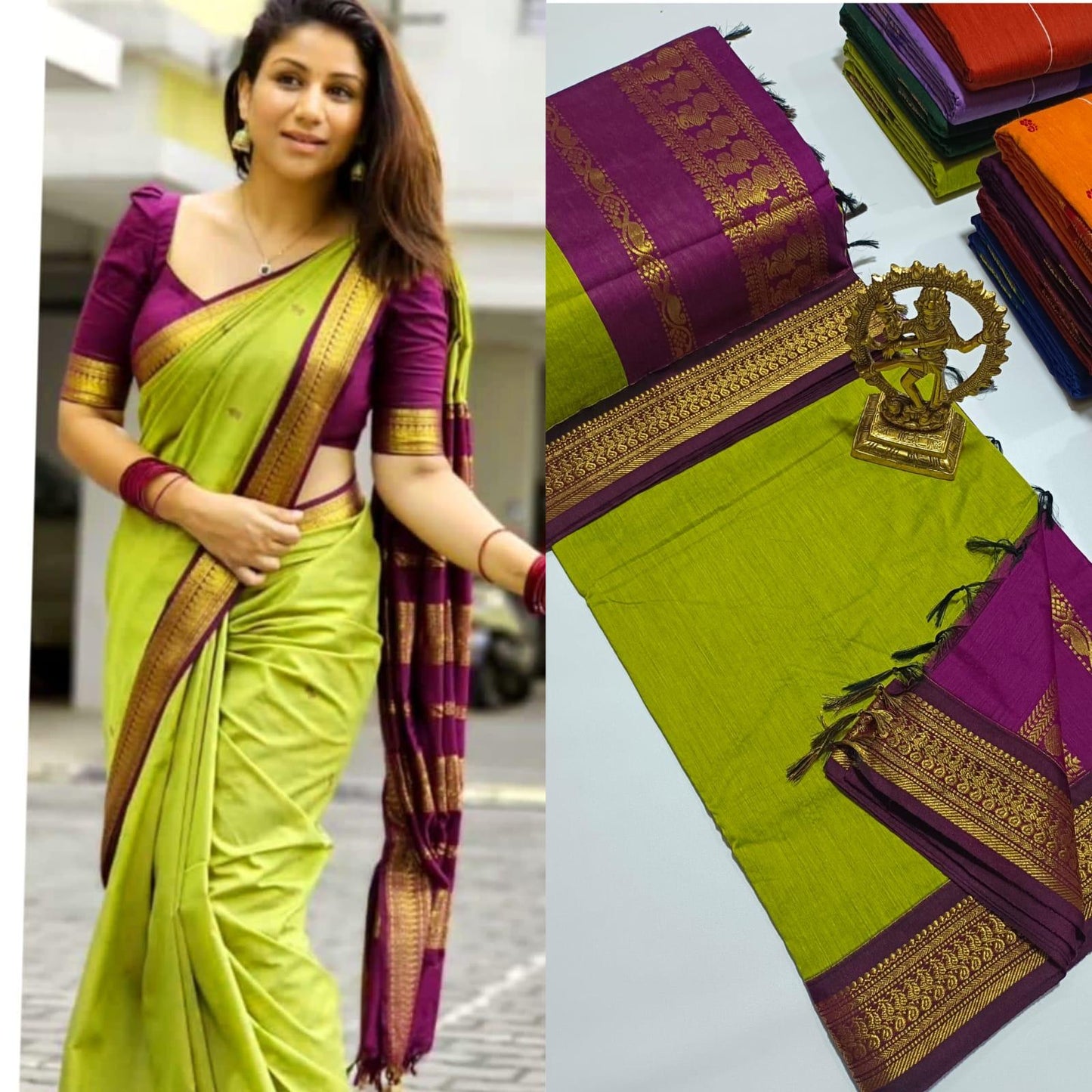 Green with purple - Premium Quality Kalyani cotton saree/Lata Gadwal Paithani