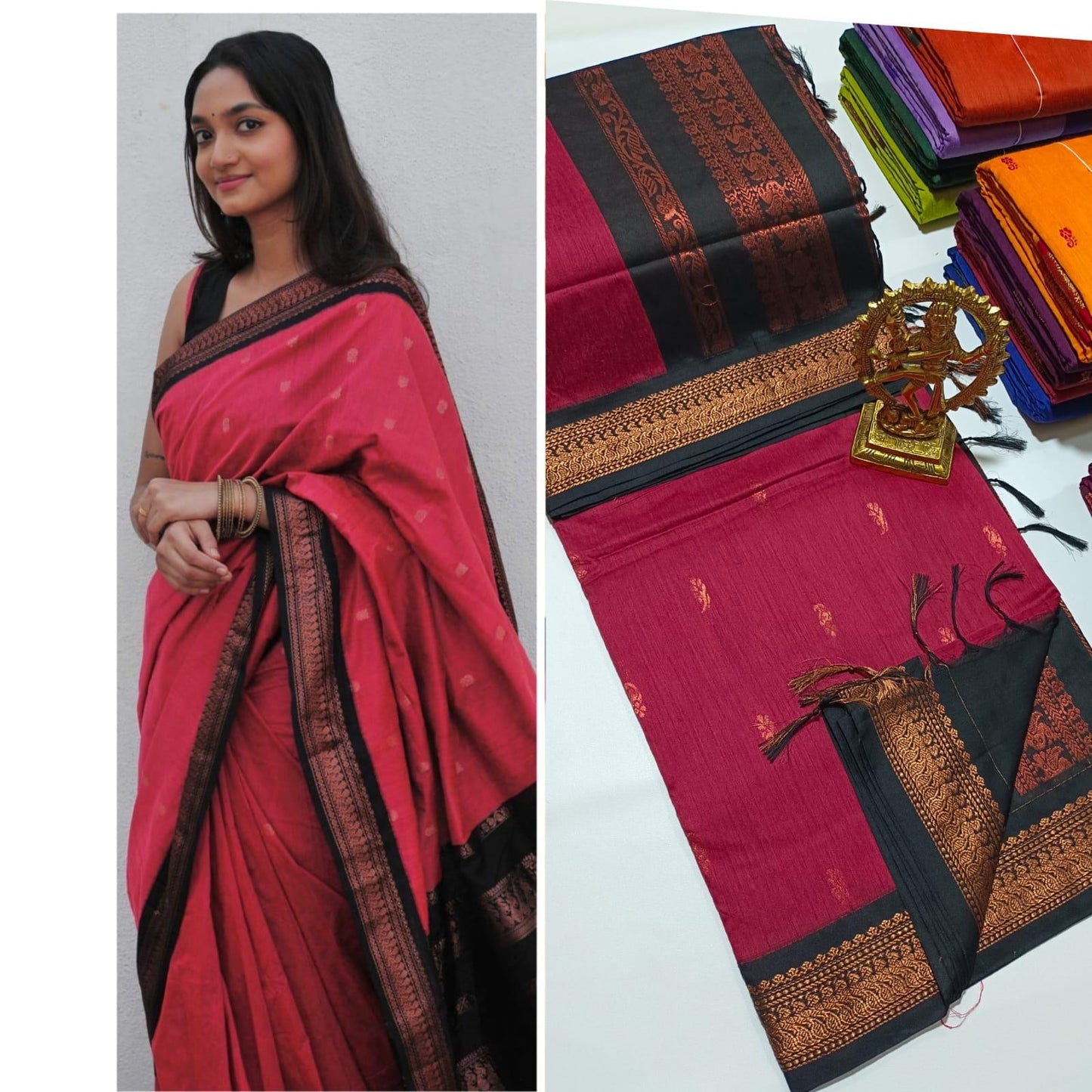 Magenta pink with green - Premium Quality Kalyani cotton saree/Lata Gadwal Paithani