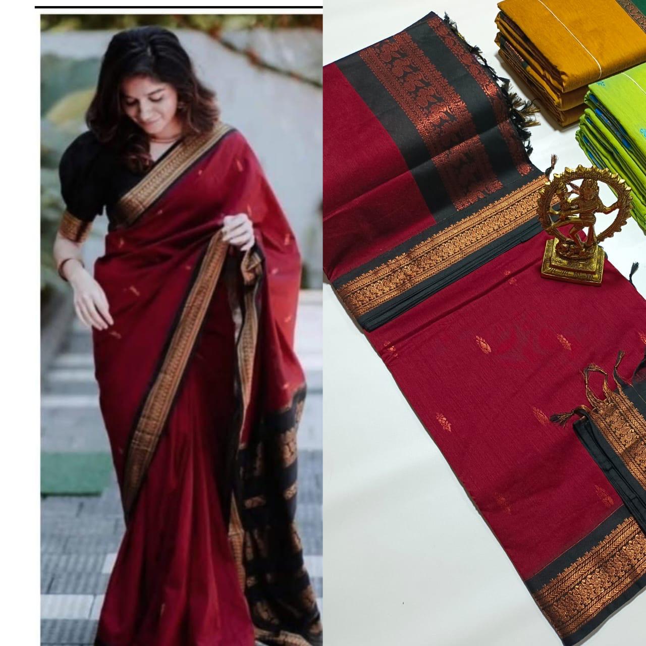 Magenta pink with green - Premium Quality Kalyani cotton saree/Lata Gadwal Paithani