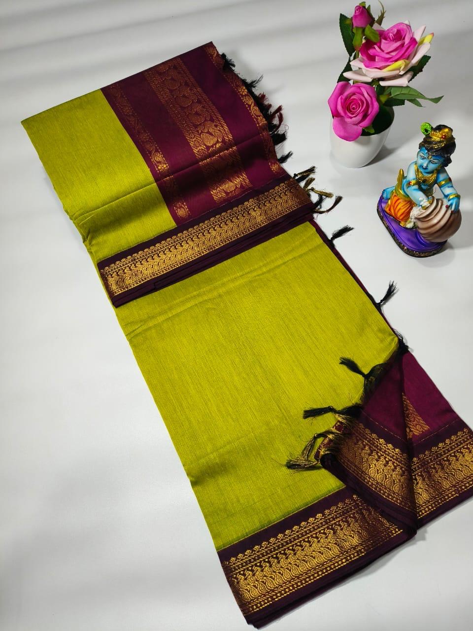 Green with purple - Premium Quality Kalyani cotton saree/Lata Gadwal Paithani