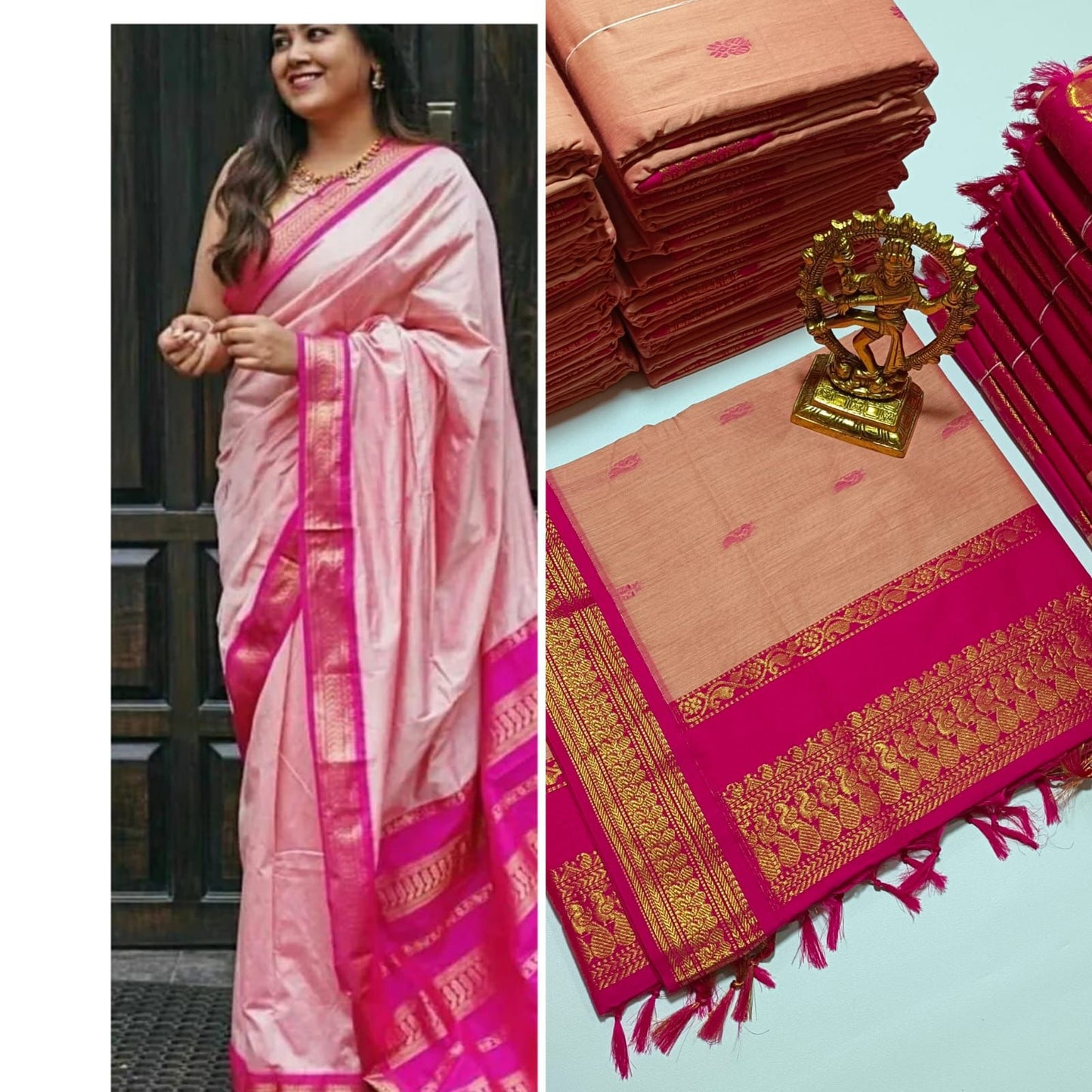 Pink & pink butta Premium Quality Kalyani cotton saree/Lata Gadwal Paithani