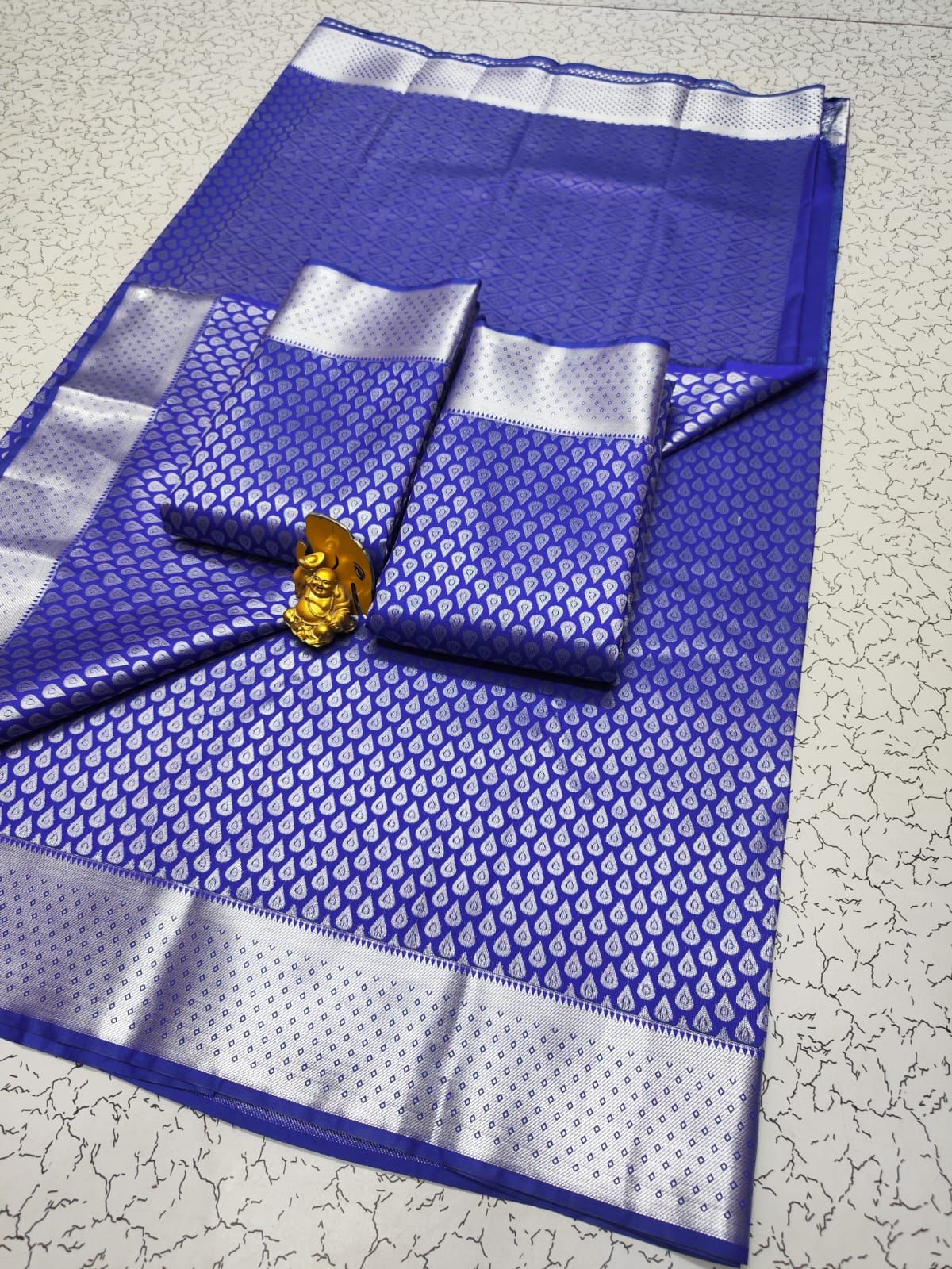 Blue with silver fancy silk saree
