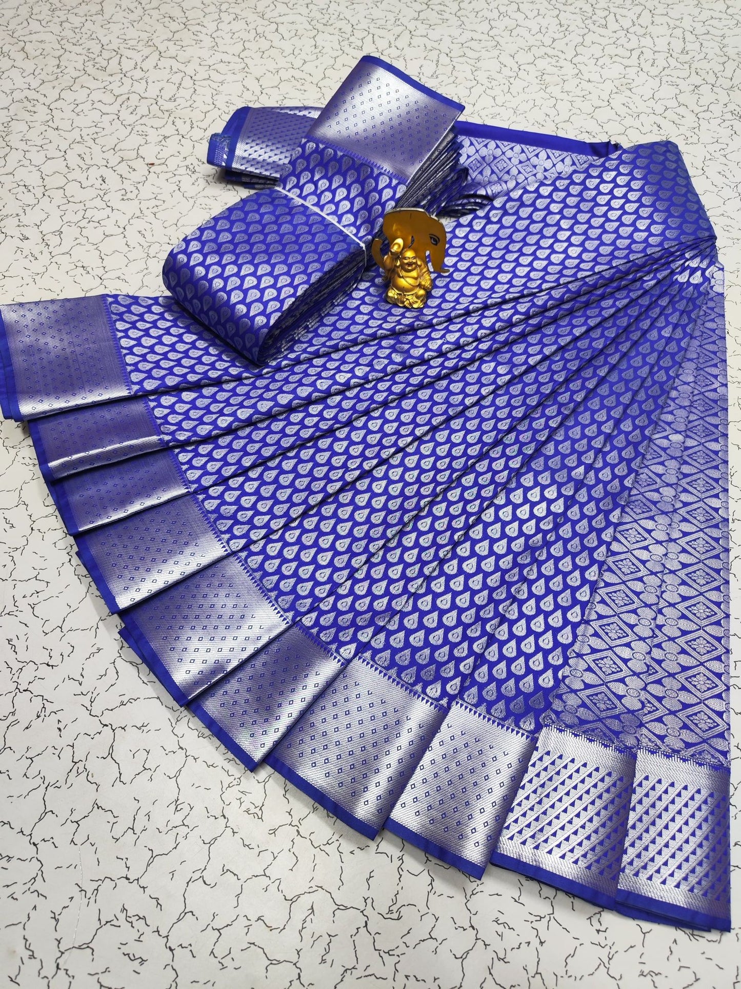 Blue with silver fancy silk saree