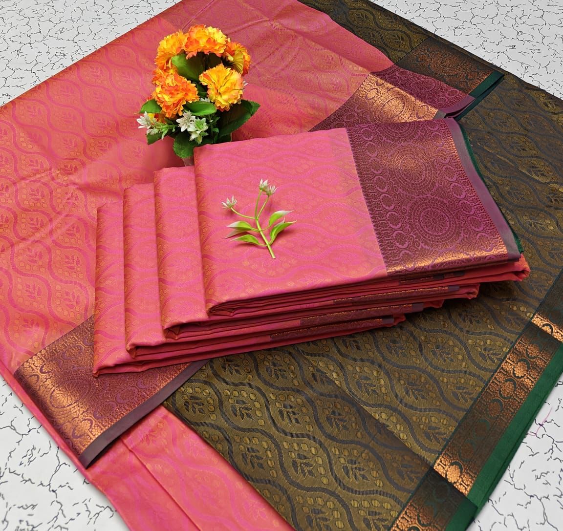 Pink Embossed Soft Silk Saree