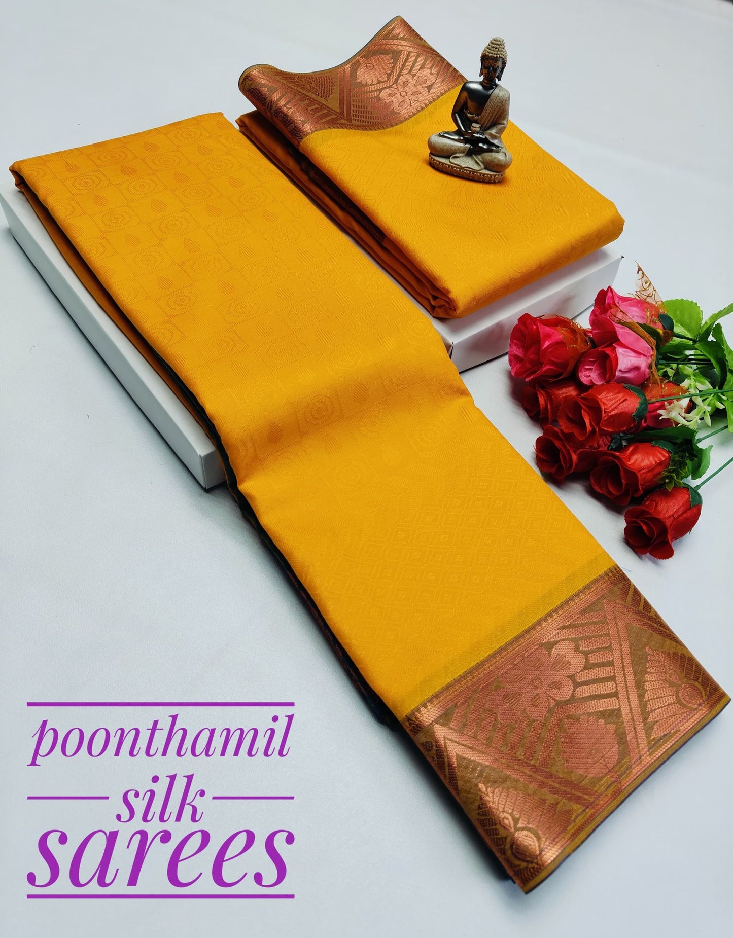 Yellow Embossed Soft Silk Saree
