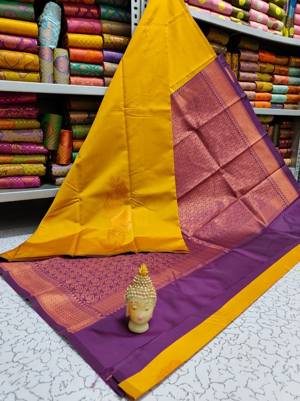 Mustard with Purple Aarani Soft Silk Saree