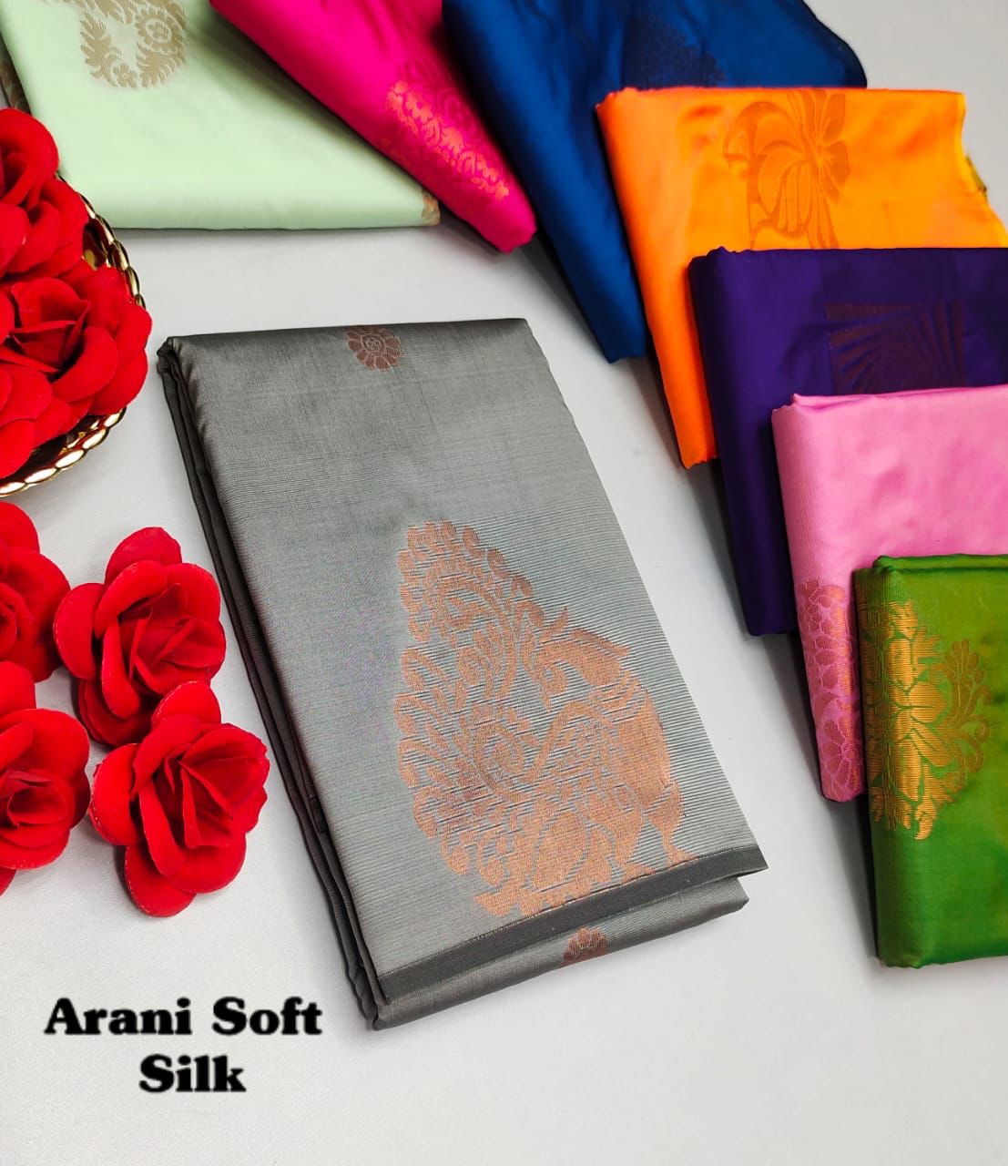 Pleasant Grey All self Aarani Soft Silk Saree