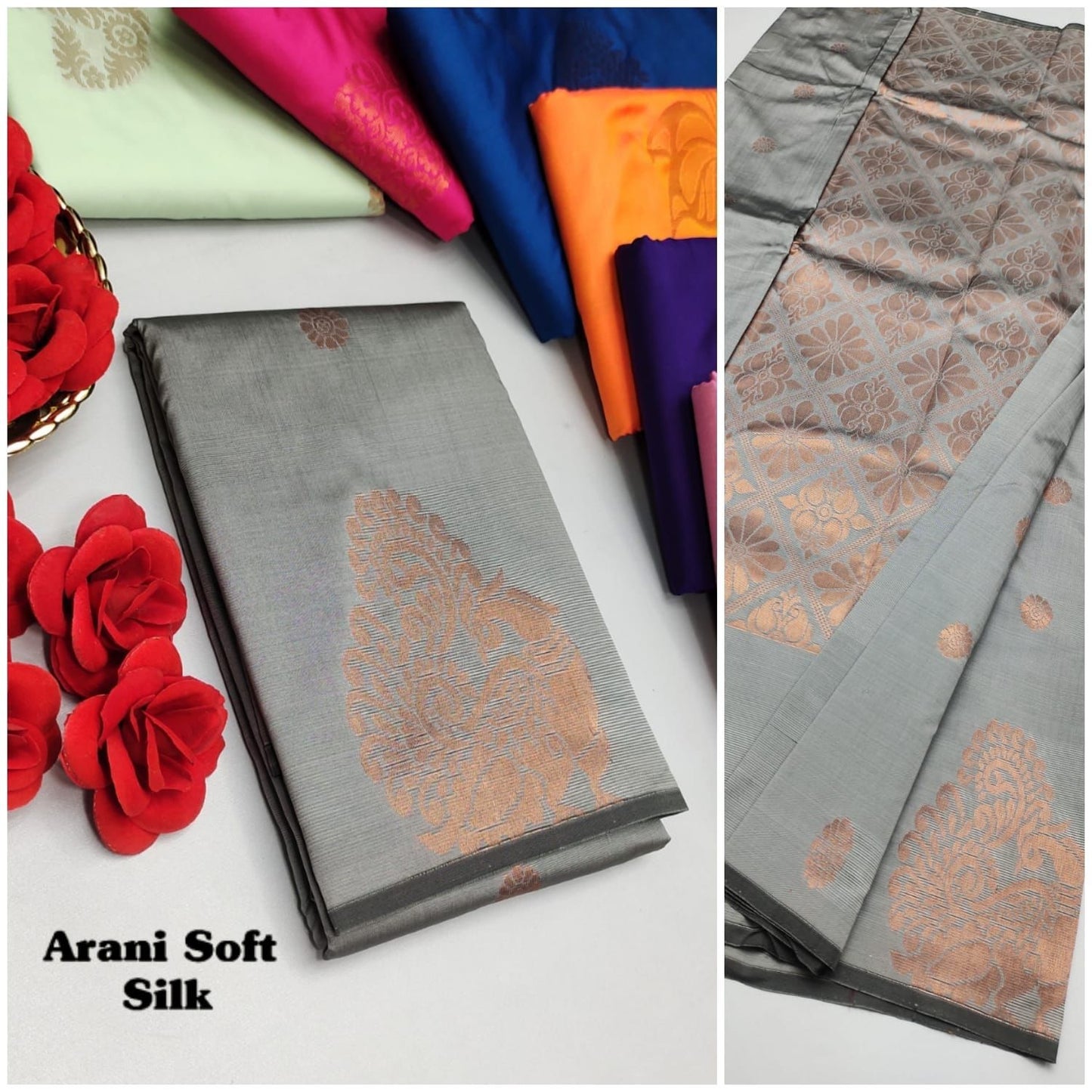 Pleasant Grey All self Aarani Soft Silk Saree