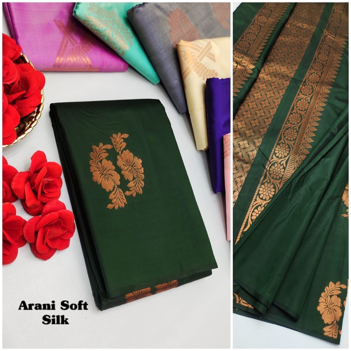 Green All Self Aarani Soft Silk Saree