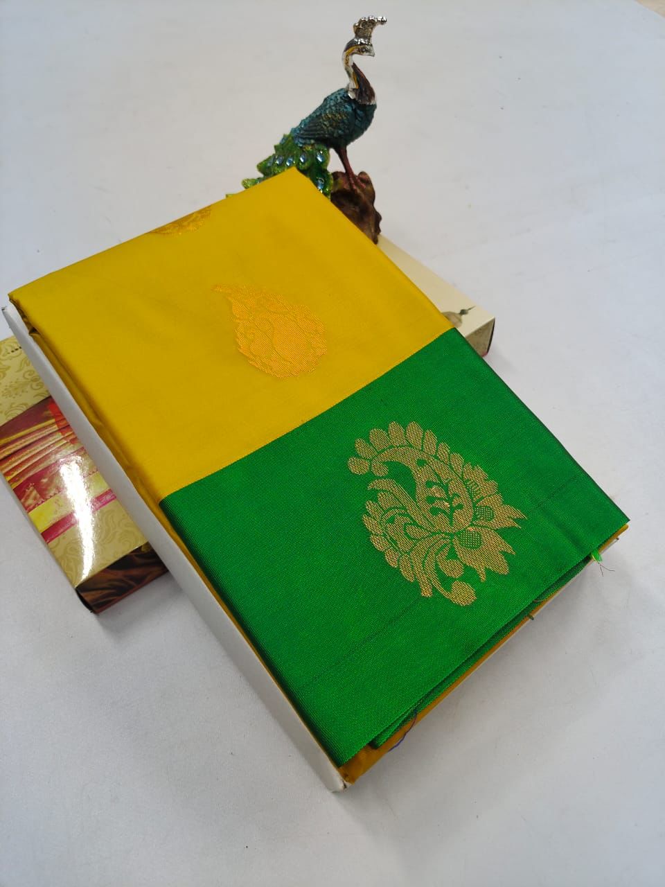 Green with contrast green soft silk saree