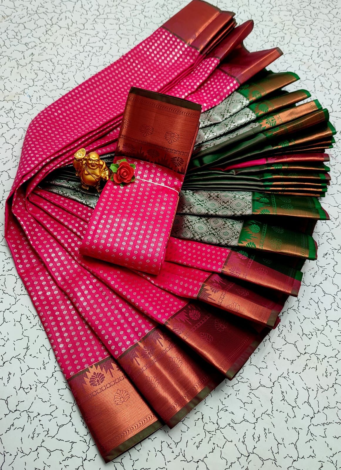 Pink with gold & silver zari Samudrika style Kancheepuram silk saree
