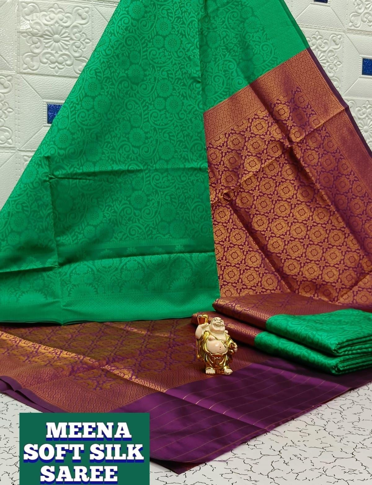 Green Meena Work embossed fancy silk saree