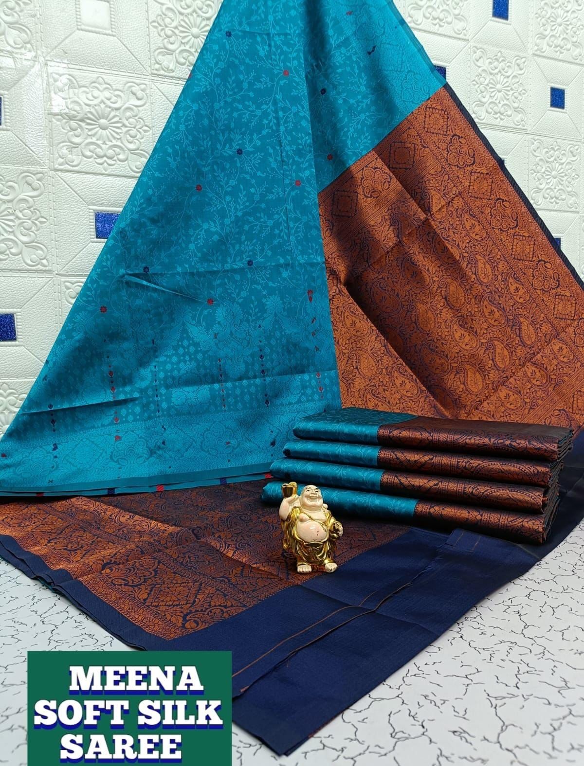 Blue Meena Work embossed fancy silk saree