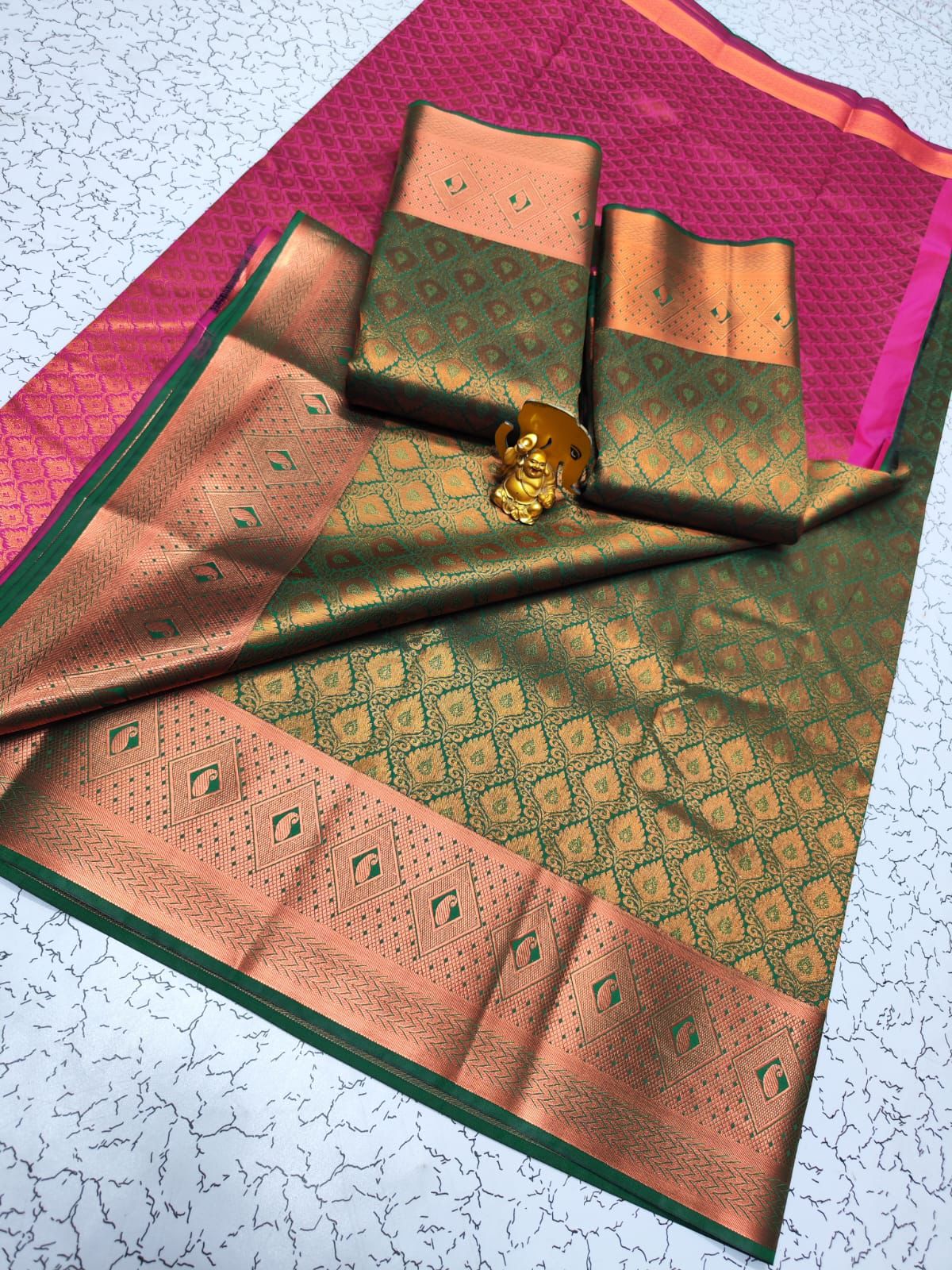 Green with pink fancy silk saree