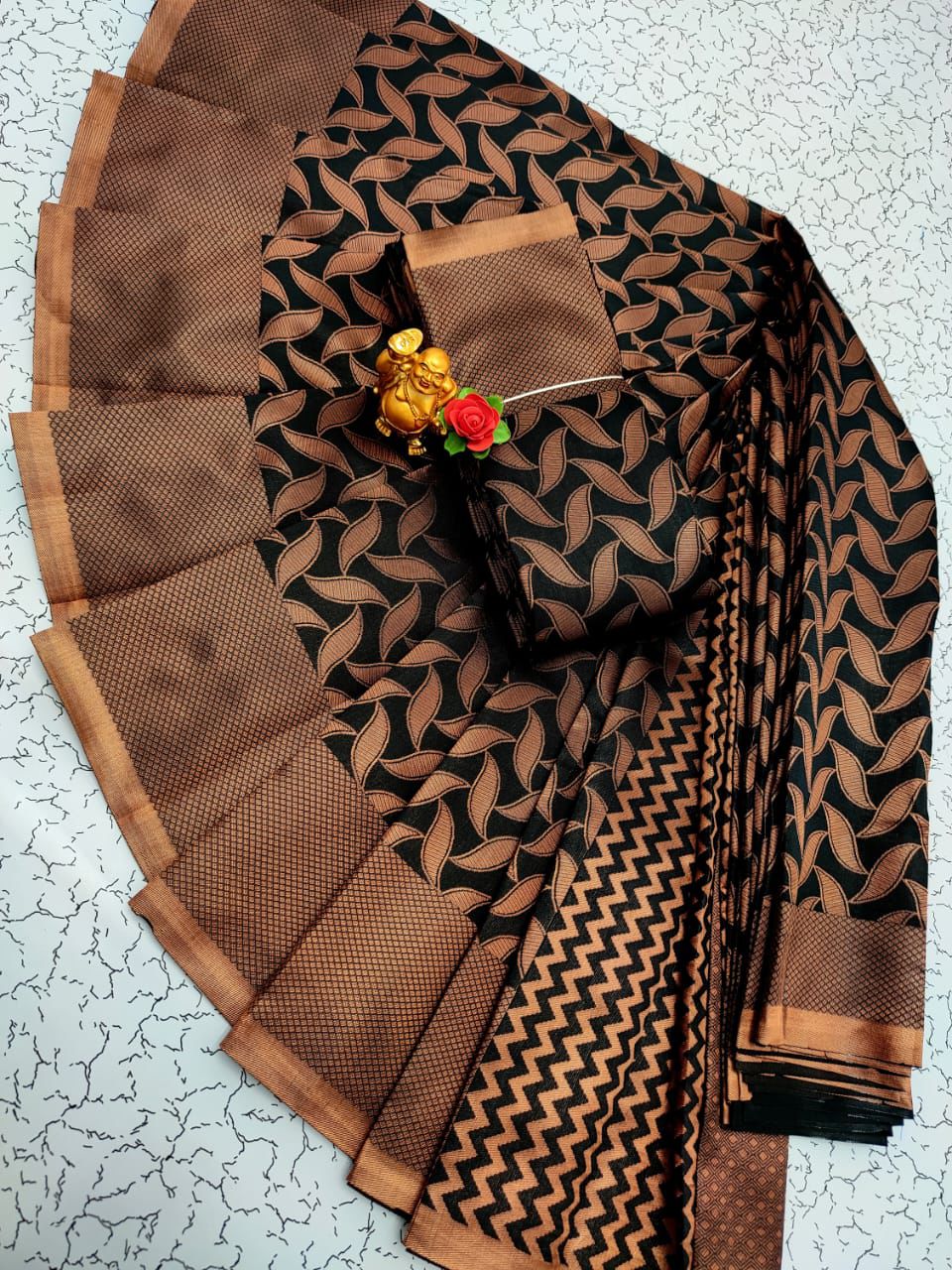 Black with copper zari saree