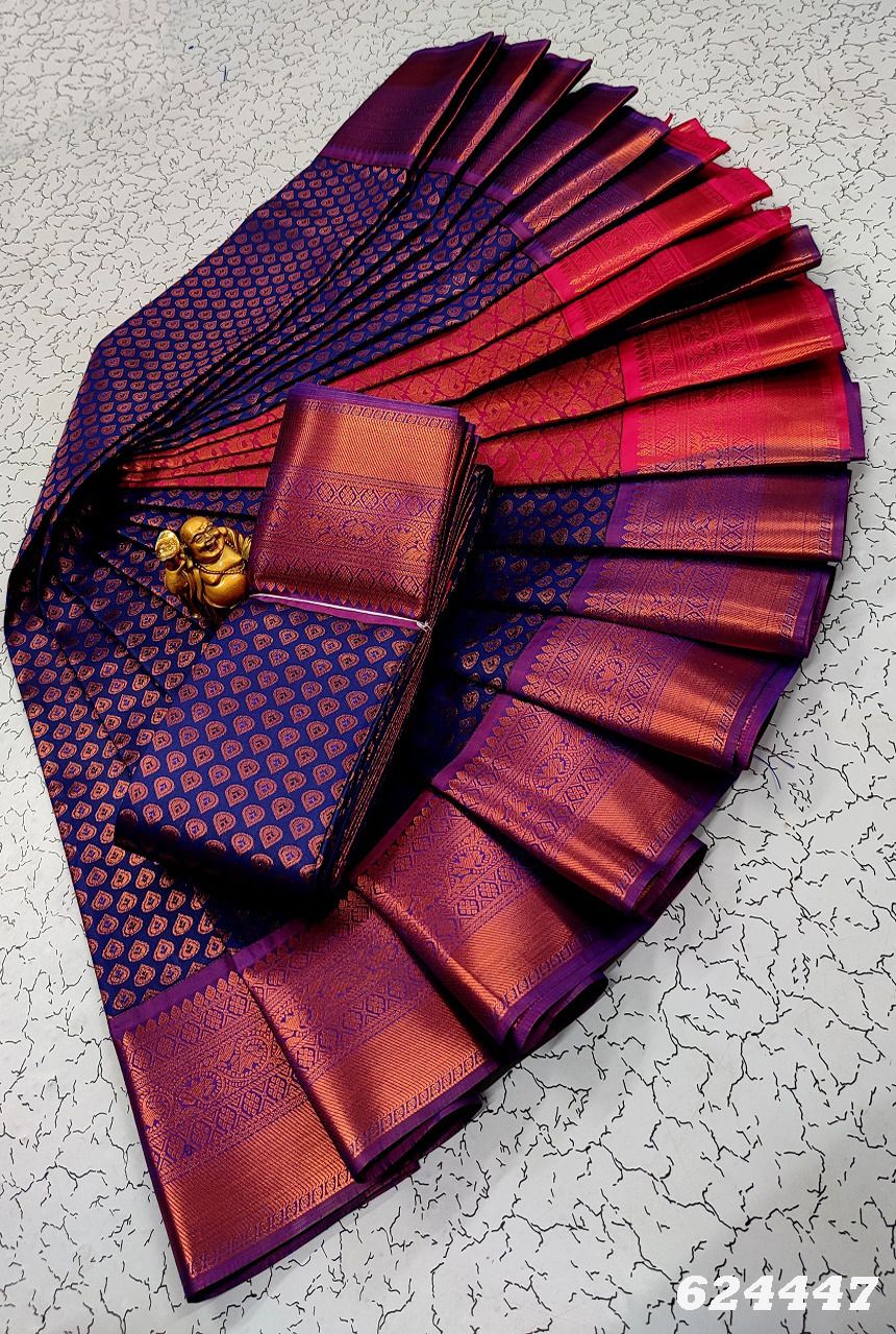 Bright Blue Samuthrika/vasthrakala style fancy bridal pick saree