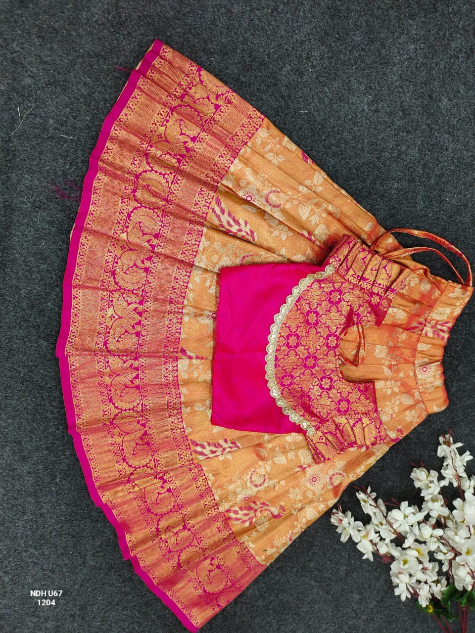 Semi-silk Zari work Pattu pavadai (6 yrs)