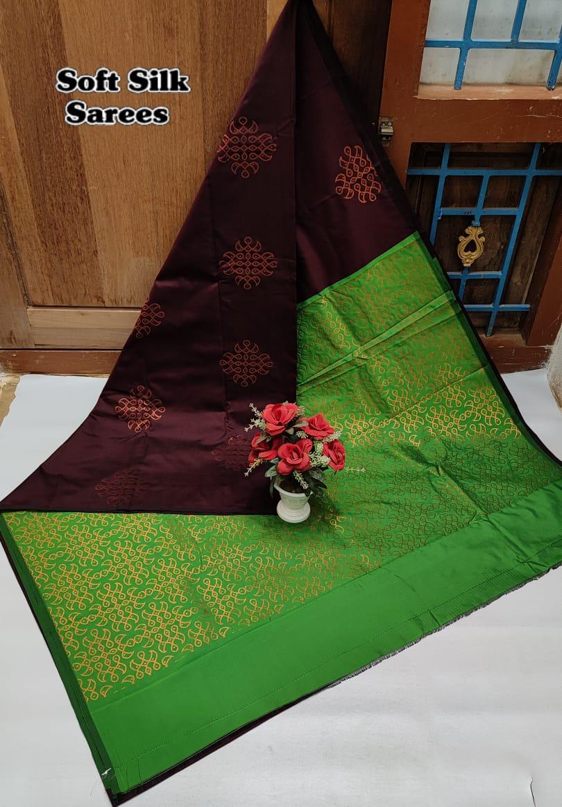 Kolam design Arani Soft Silk Saree - Purple with Green