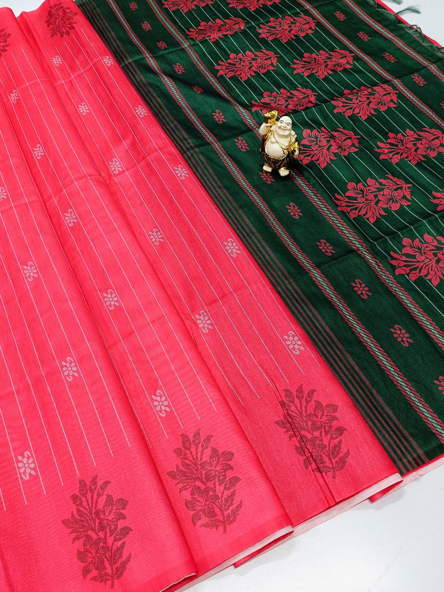 Pink with Green Paper Silk