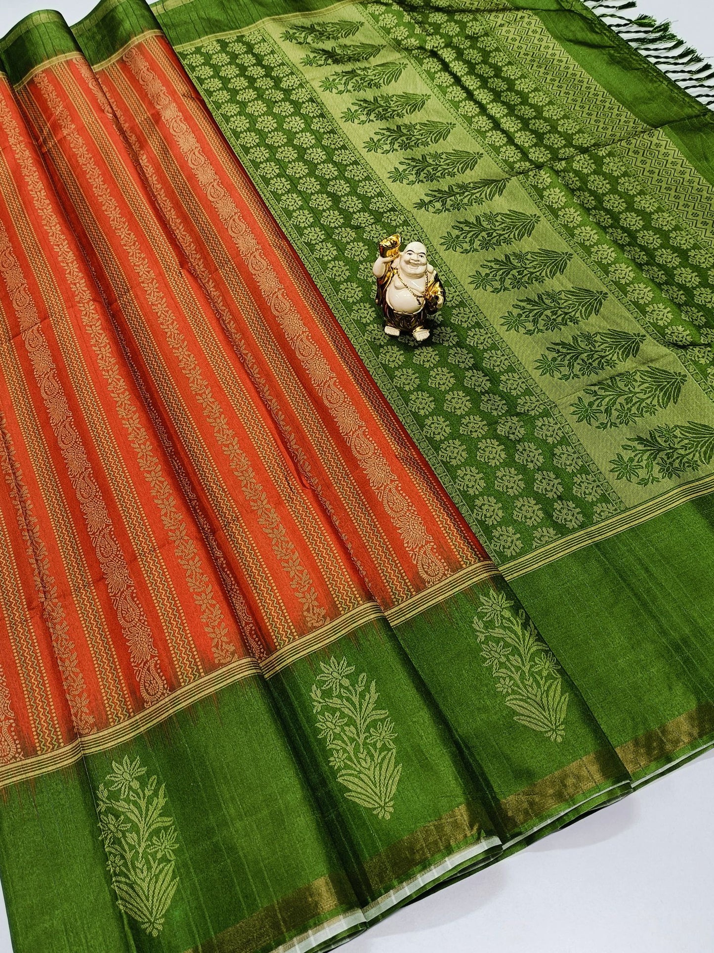 Orange & Green Paper Silk Saree