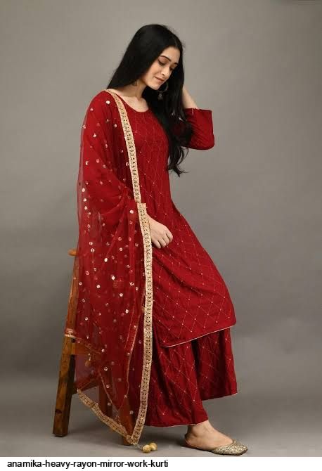 HEAVY RAYON MIRROR WORK KURTI