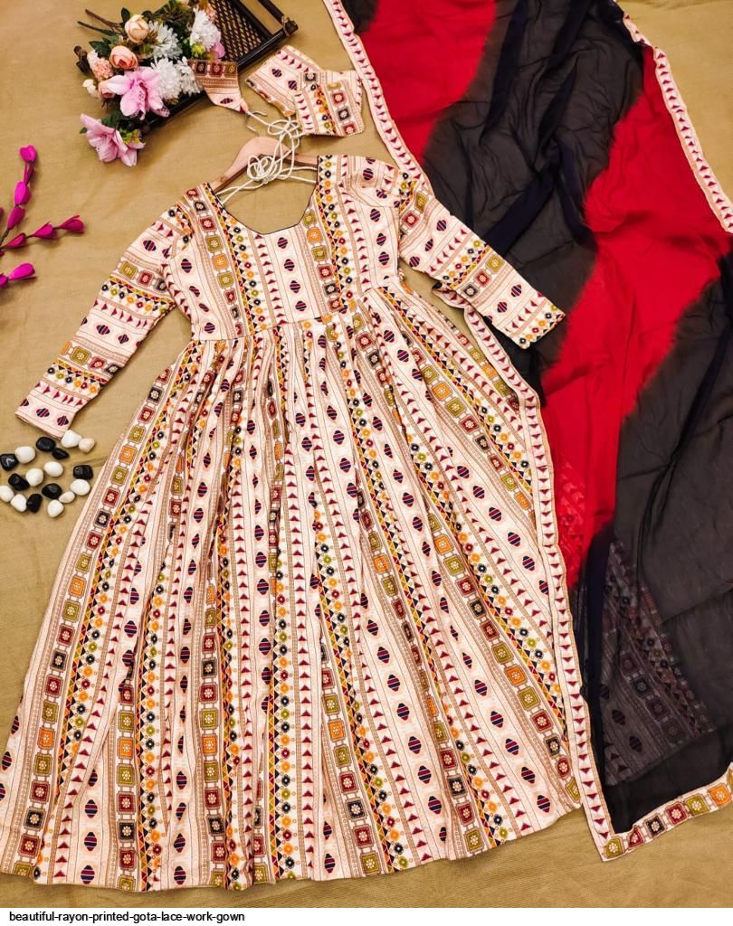 Printed Rayon Gota work gown