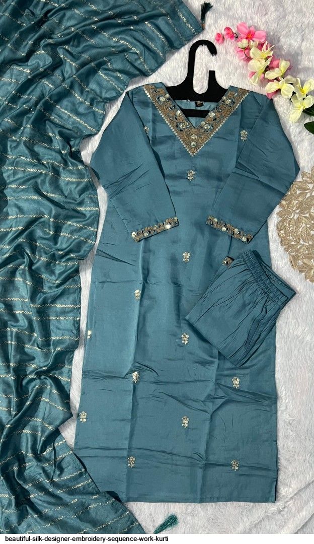 Silk Designer Embroidery Sequence Work Kurti