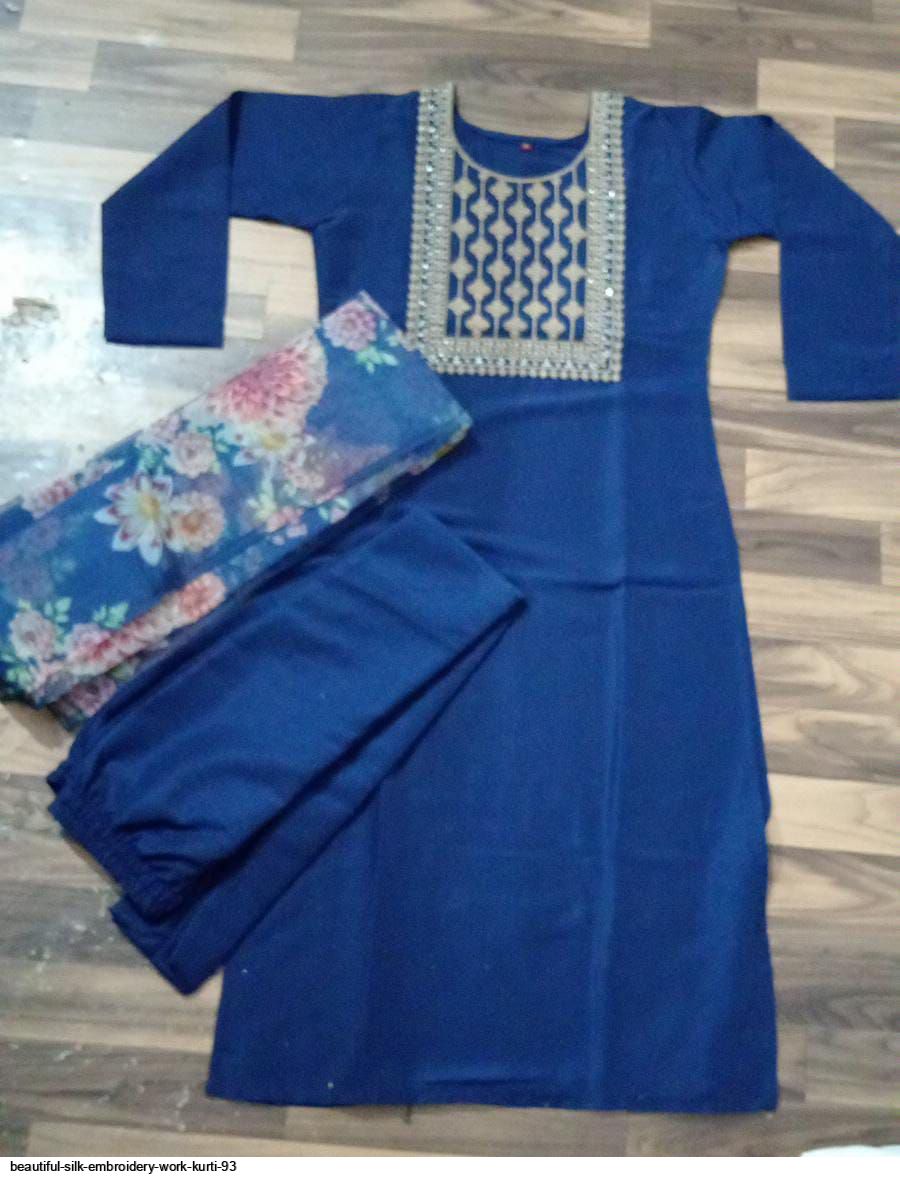 Silk Embroidery Work Kurti - Blue