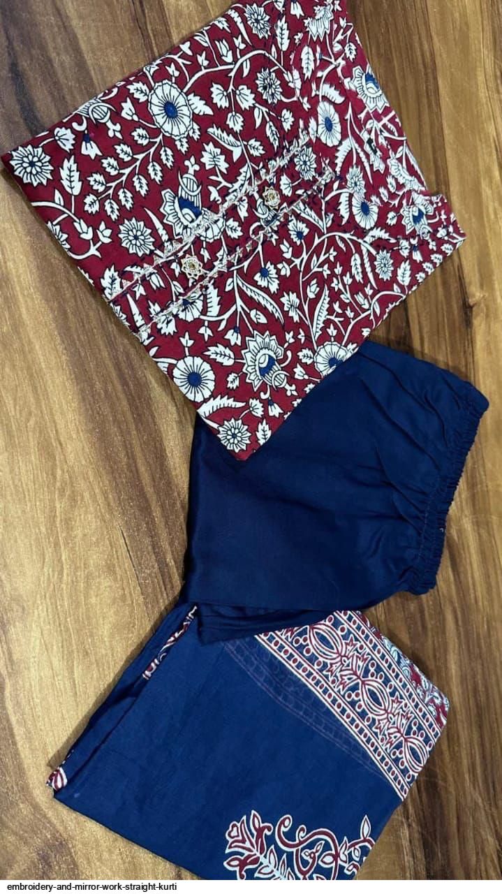 Embroidery And Mirror Work Straight Kurti