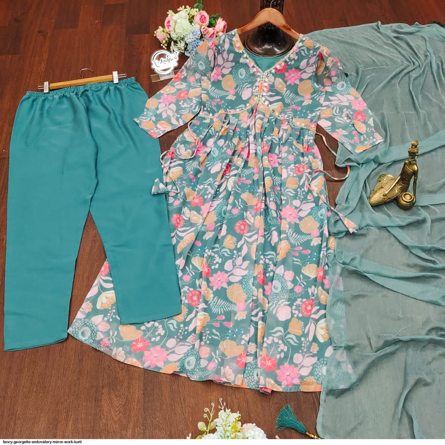 Fancy Georgette Embroidery Mirror Work Kurti