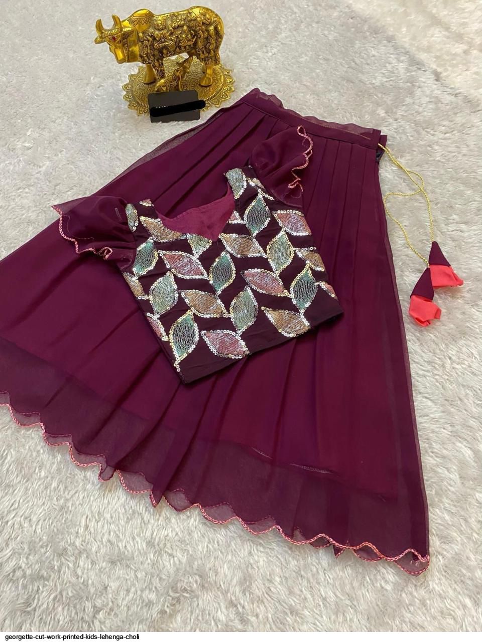 Georgette Cut Work Printed Kids Lehenga Choli