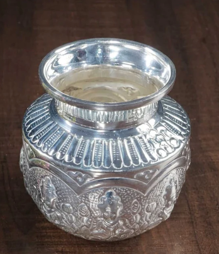 German Silver Lakshmi Embossed Kalasham (Kalash)
