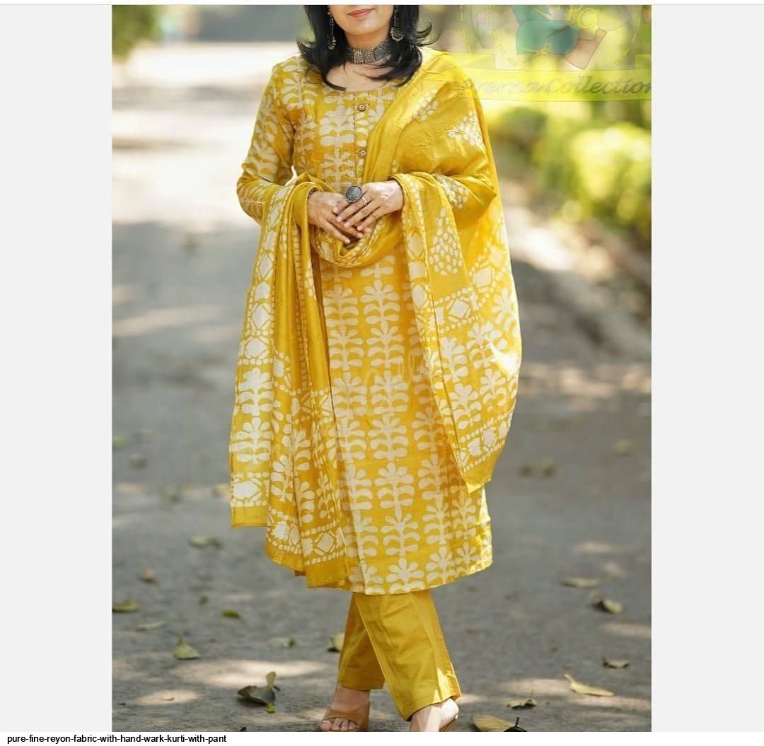 Pure Fine Reyon kurti With Handwork