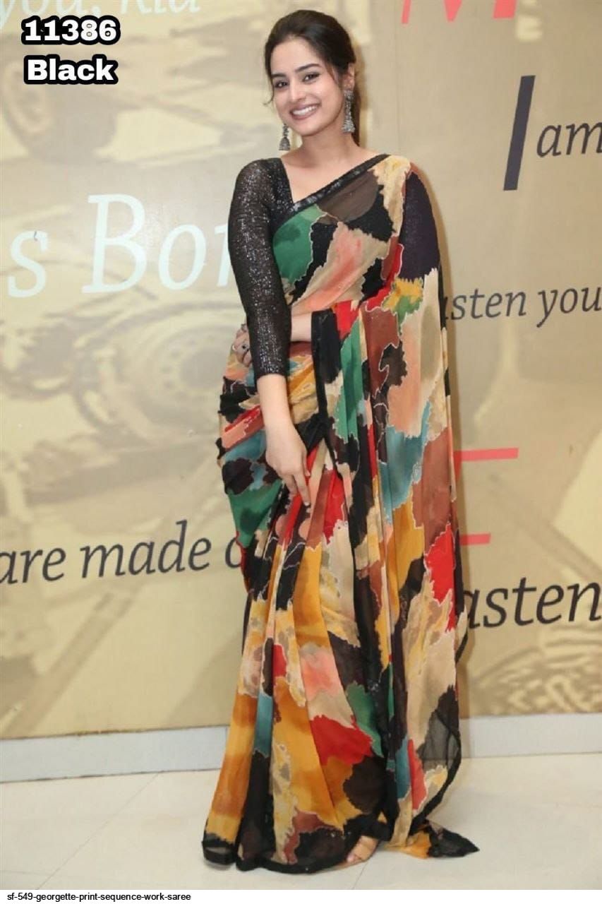 Georgette Print Sequence Work Saree