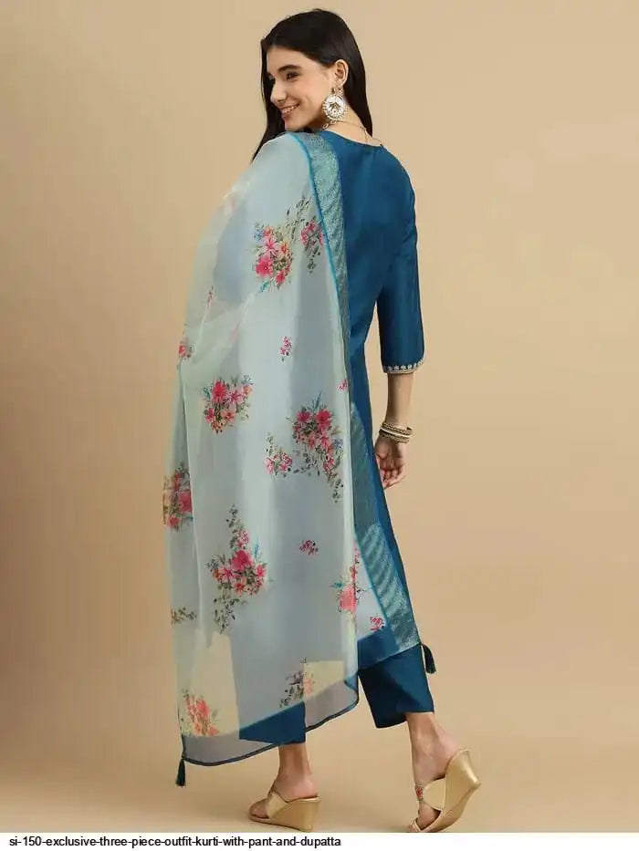 Exclusive Three Piece Outfit Kurti With Pant And Dupatta