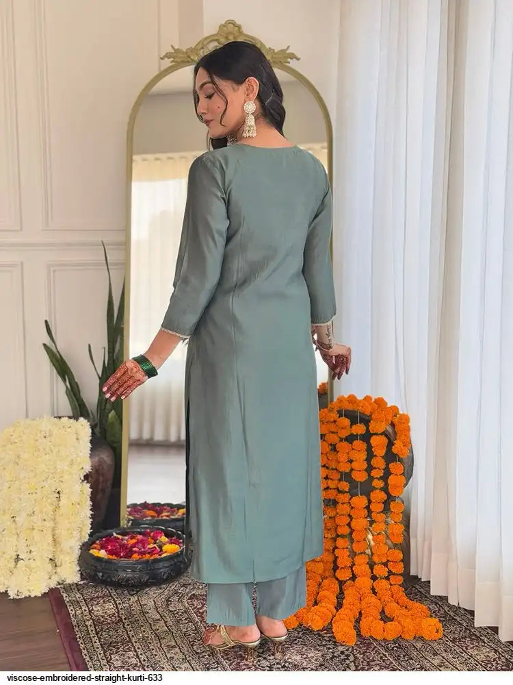 VISCOSE EMBROIDERED STRAIGHT KURTI