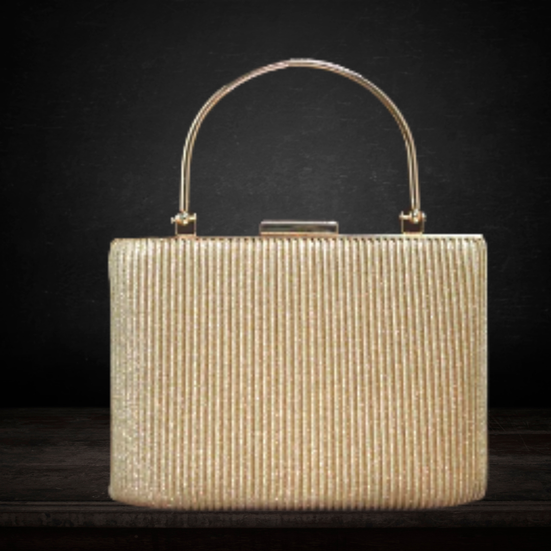 Glitter Top Handle Clutch Bag with Vertical Streak Design