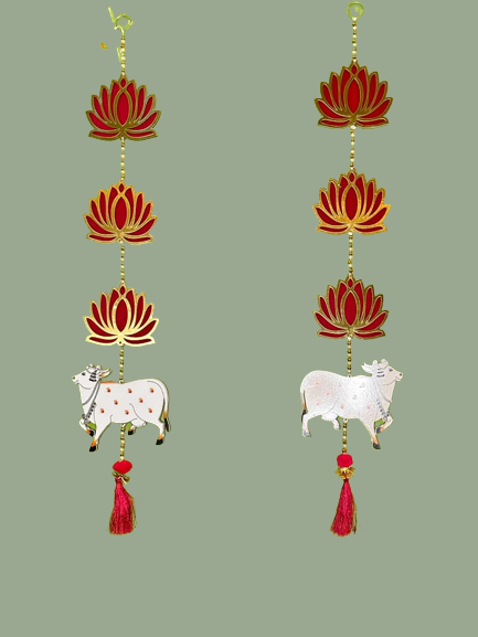 Pair of pink lotus and cow strings