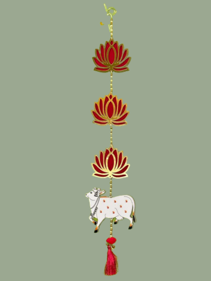 Pair of pink lotus and cow strings
