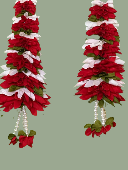 White, red artificial flower strings (10)