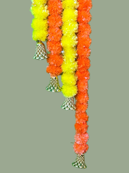 Yellow and orange artificial marigold backdrop with bells