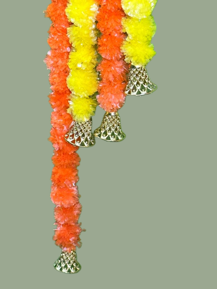 Yellow and orange artificial marigold backdrop with bells