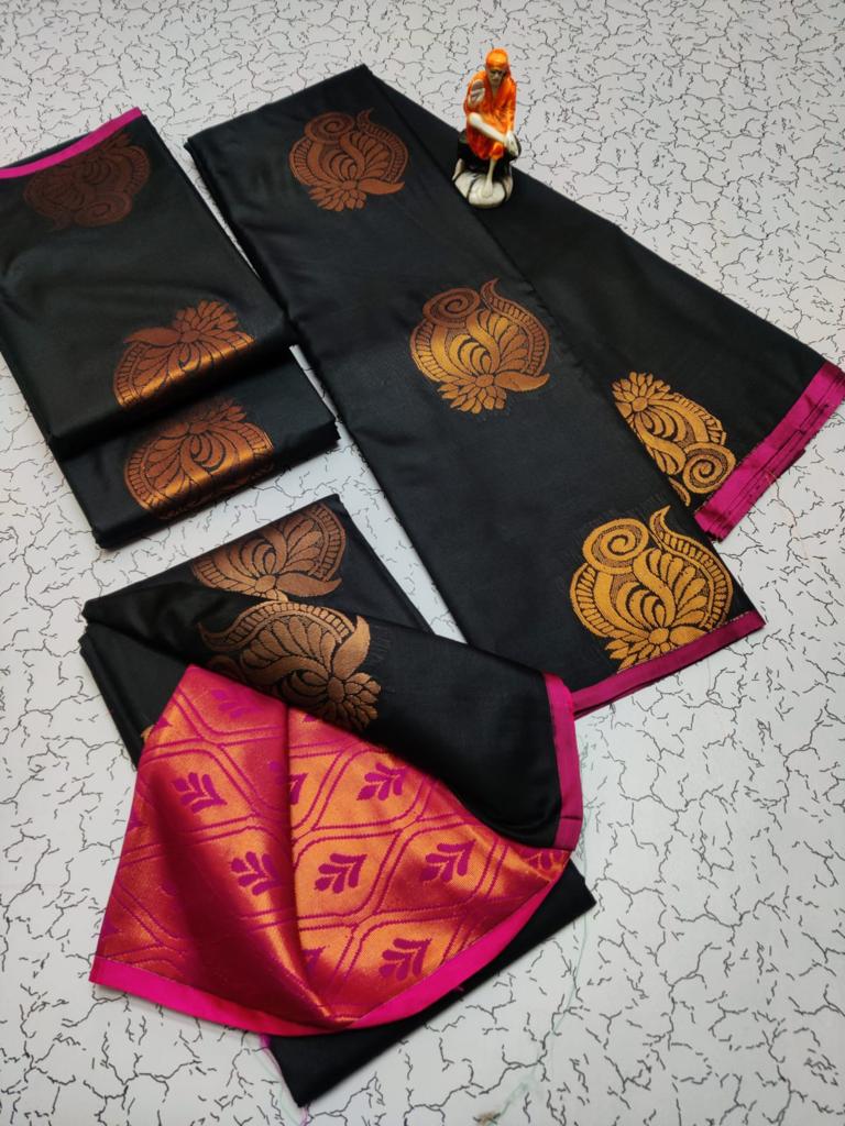 Soft silk borderless saree - Navy blue